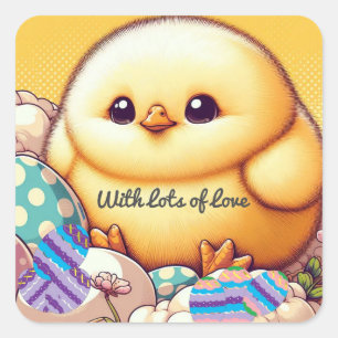 Chubby Baby Chick With Eggs Square Sticker