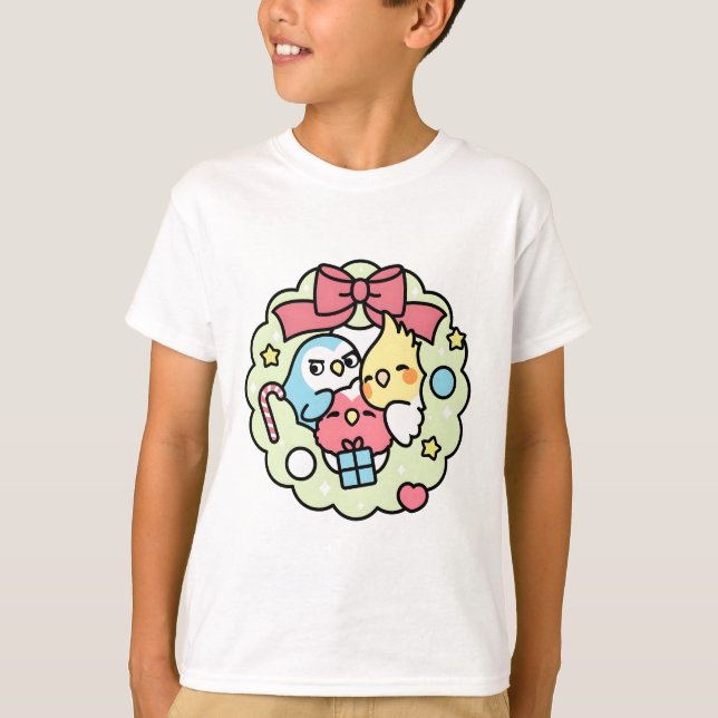 Chubby Bird Adventures Christmas Wreath T-Shirt (Front)