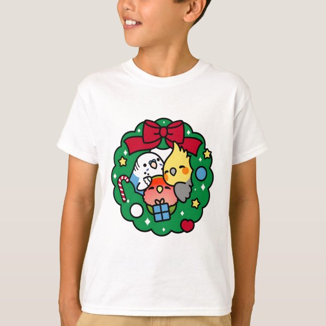 Chubby Bird Christmas Wreath T-Shirt (Front)