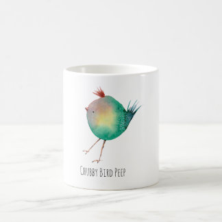 Chubby Bird Peep, Whimsical bird, colourfull Koffi Coffee Mug