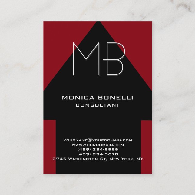 Chubby black arrow red background modern business card (Front)