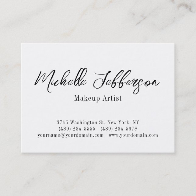 Chubby Black & White Make up Artist Script Business Card (Front)