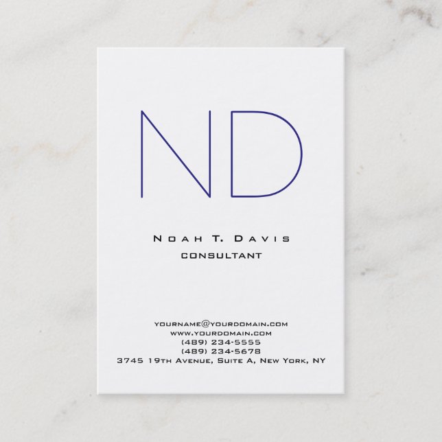 Chubby Blue Monogram White Modern Stylish Personal Business Card (Front)