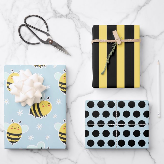 Chubby Bumblebee Wrapping Paper Set (Front)
