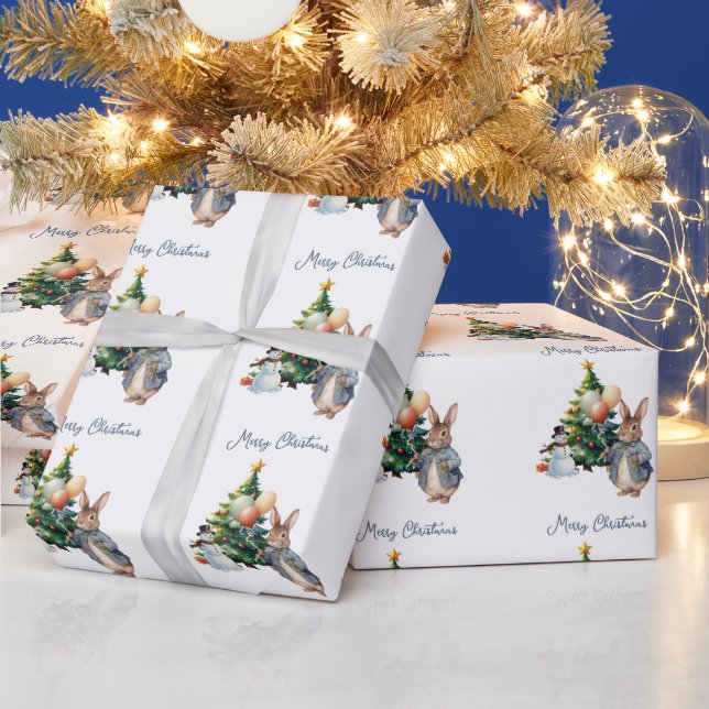 Chubby Bunny Rabbit Christmas tree Wrapping Paper (Holidays)