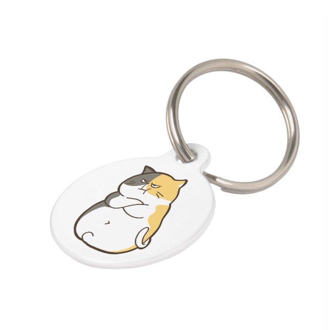 Chubby Calico Cat - Kawaii Sticker Pet Tag (Side)