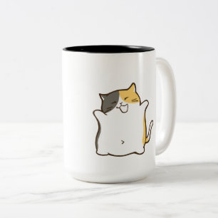 Chubby Calico Cat - Kawaii Sticker Two-Tone Coffee Mug