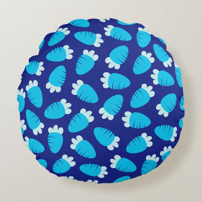 Chubby Carrots Blue Round Cushion (Front)