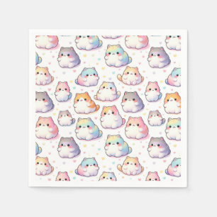 Chubby Cartoon Cat Collection With Hearts Napkin