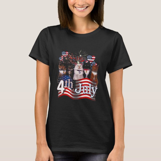 Chubby Cat American Flag 4th Of July T-Shirt (Front)