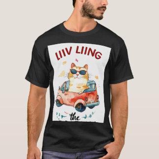 Chubby cat in a tiny car 2d flat illustration  T-Shirt