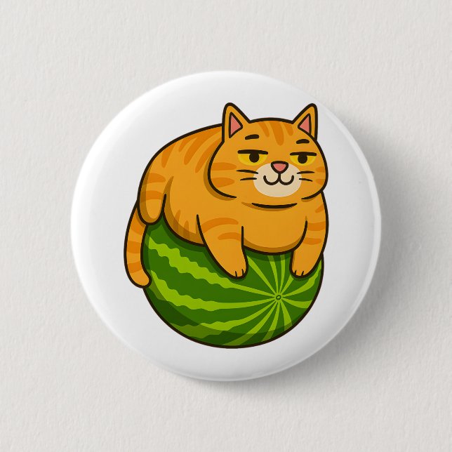 Chubby Cat on Watermelon Meme Shirt 6 Cm Round Badge (Front)