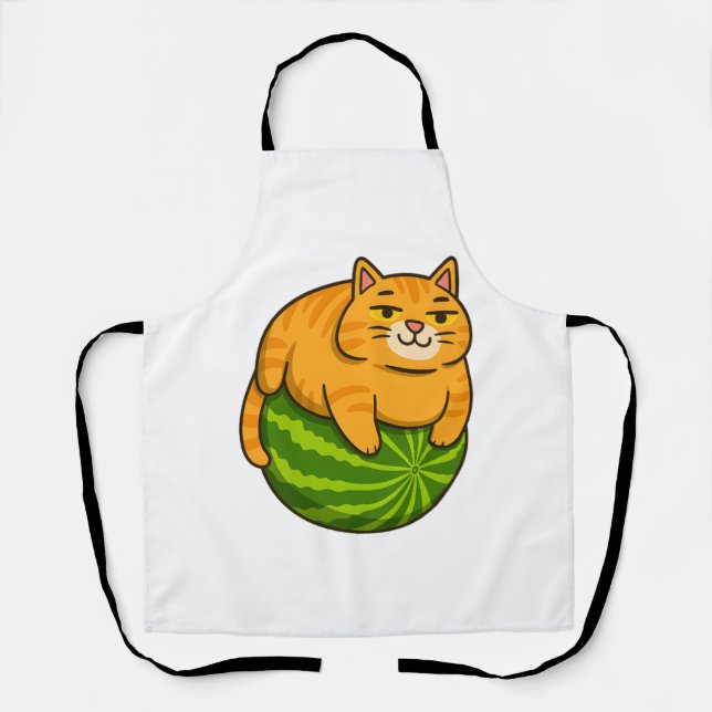 Chubby Cat on Watermelon Meme Shirt Apron (Front)