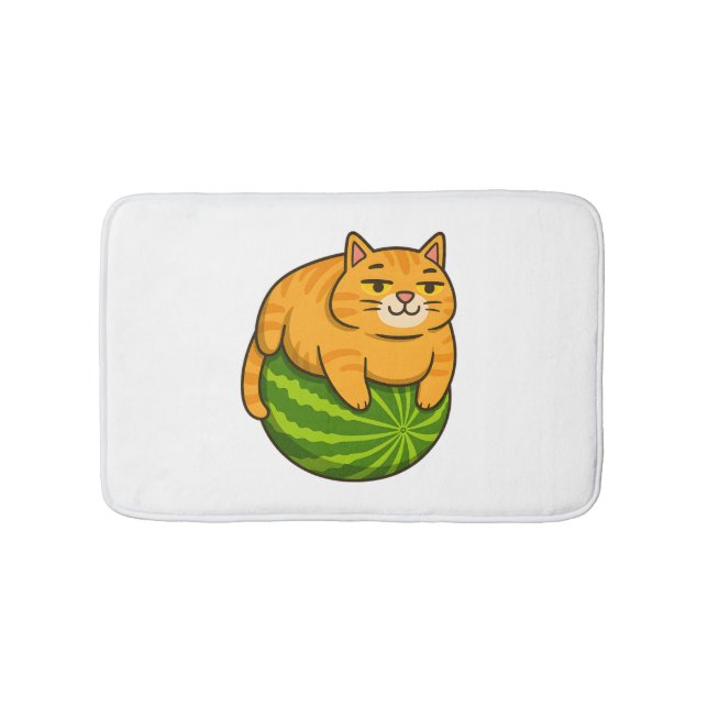 Chubby Cat on Watermelon Meme Shirt Bath Mat (Front)
