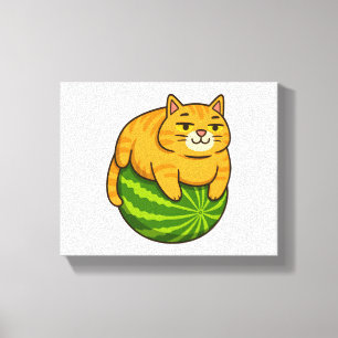 Chubby Cat on Watermelon Meme Shirt Canvas Print