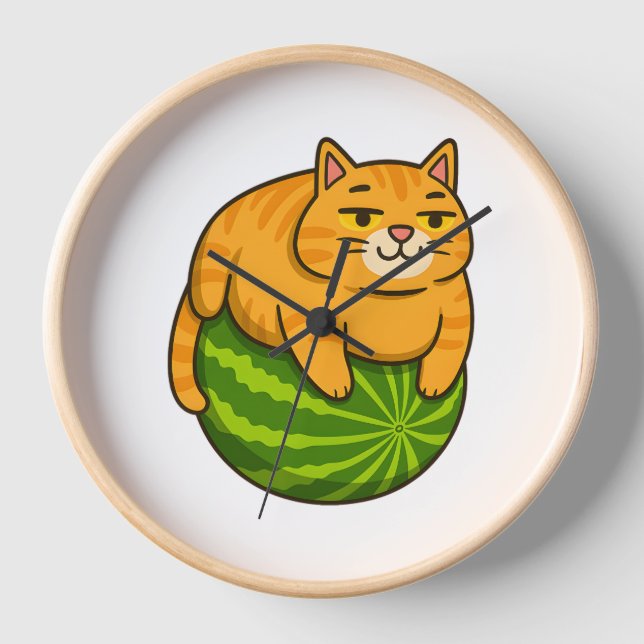 Chubby Cat on Watermelon Meme Shirt Clock (Front)