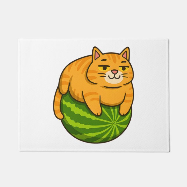 Chubby Cat on Watermelon Meme Shirt Doormat (Front)