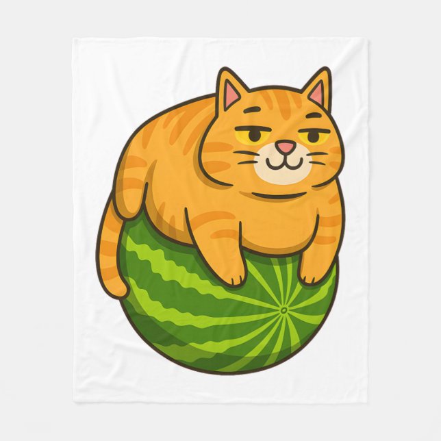 Chubby Cat on Watermelon Meme Shirt Fleece Blanket (Front)