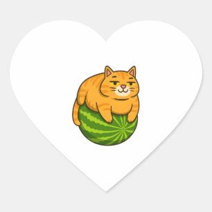Chubby Cat on Watermelon Meme Shirt Heart Sticker