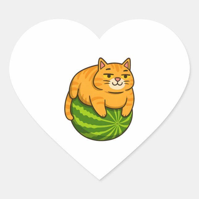 Chubby Cat on Watermelon Meme Shirt Heart Sticker (Front)