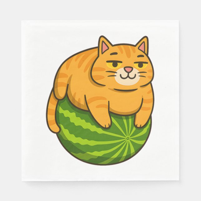 Chubby Cat on Watermelon Meme Shirt Napkin (Front)