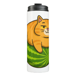 Chubby Cat on Watermelon Meme Shirt Thermal Tumbler