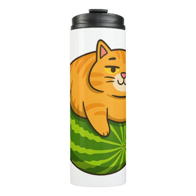 Chubby Cat on Watermelon Meme Shirt Thermal Tumbler (Front)