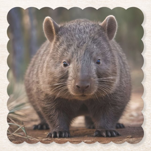 "Chubby Charm: The Adorable Australian Wombat" Paper Coaster (Front)