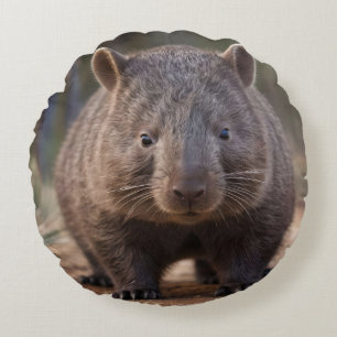 "Chubby Charm: The Adorable Australian Wombat" Round Cushion