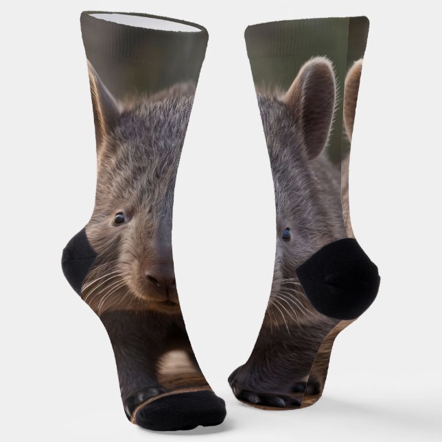 "Chubby Charm: The Adorable Australian Wombat" Socks (Angled)