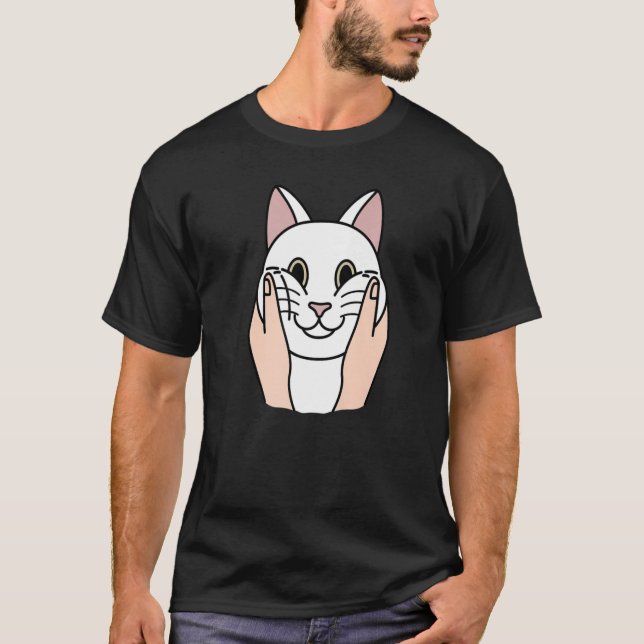 Chubby Cheeks White Cat Pet T-Shirt (Front)