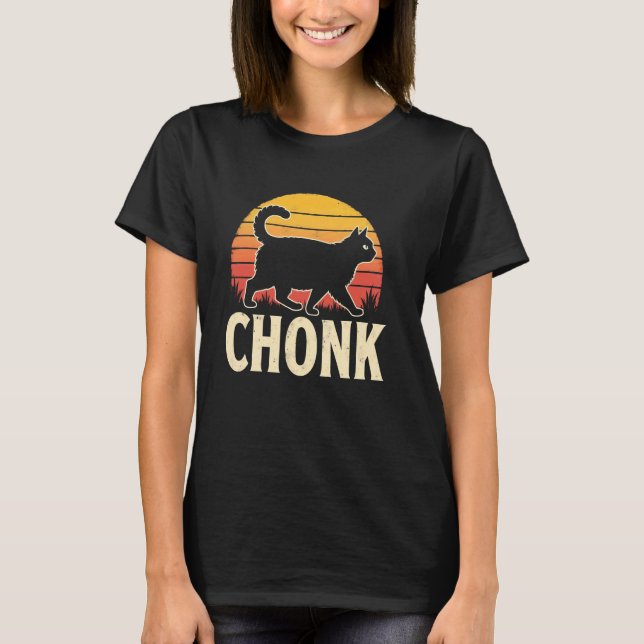 Chubby Chonks Cat Retro Sunset T-Shirt (Front)