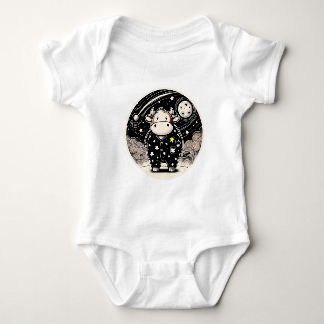 Chubby Cow in Pyjamas Baby Bodysuit (Front)