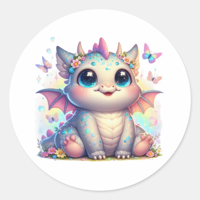 Chubby Dinosaur Pastel Dino Friend Classic Round Sticker (Front)