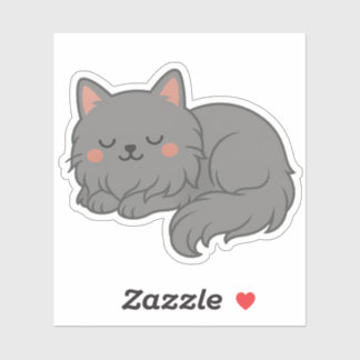 Chubby Fluffy Grey Cat – Sleepy Cartoon Cat Art