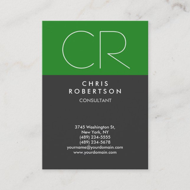 Chubby Forest Green Grey Monogram Business Card (Front)