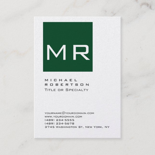 Chubby Forest Green Monogram Business Card (Front)