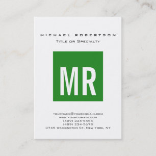 Chubby Forest Green Monogram White Business Card