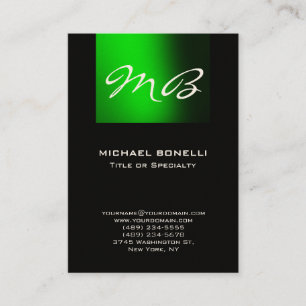 Chubby green black monogram modern business card