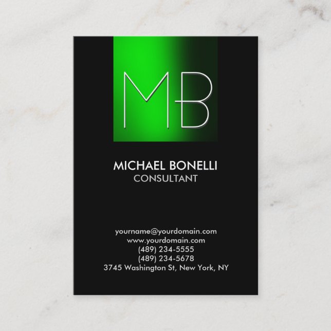 Chubby green stripe black background business card (Front)
