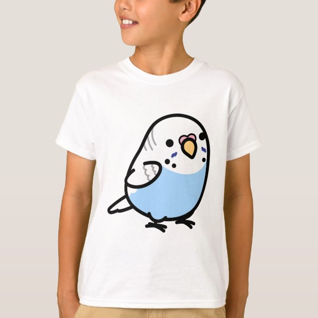 Chubby Grey Wing Blue Budgie T-Shirt (Front)