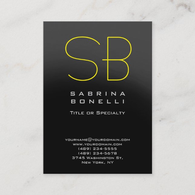 Chubby Grey Yellow Monogram Business Card (Front)