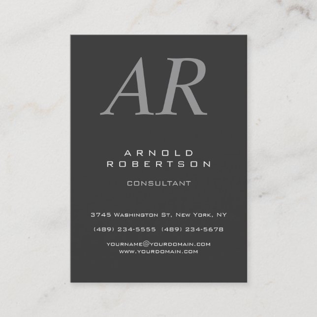 Chubby Italic Grey Monogram Business Card (Front)