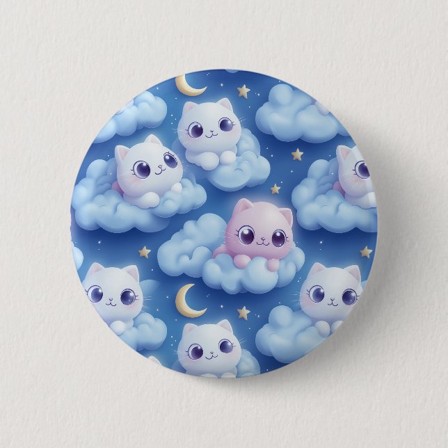 "Chubby Kawaii Cats and Clouds 3D Seamless Pattern 6 Cm Round Badge (Front)