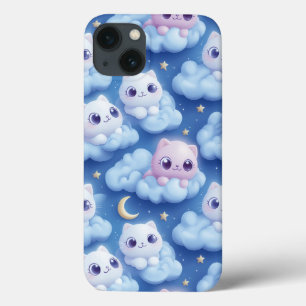 "Chubby Kawaii Cats and Clouds 3D Seamless Pattern iPhone 13 Case