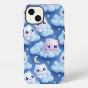 "Chubby Kawaii Cats and Clouds 3D Seamless Pattern iPhone 13 Case