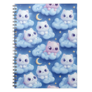 "Chubby Kawaii Cats and Clouds 3D Seamless Pattern Notebook
