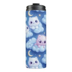 "Chubby Kawaii Cats and Clouds 3D Seamless Pattern Thermal Tumbler