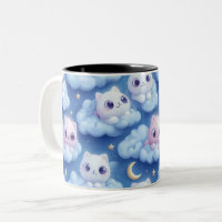 "Chubby Kawaii Cats and Clouds 3D Seamless Pattern