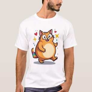 Chubby Kawaii Orange Cat Rainbow Tail Sparkle T-Shirt